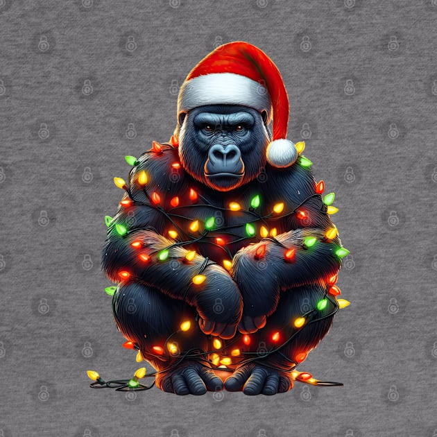 Gorilla Wrapped In Christmas Lights by Chromatic Fusion Studio